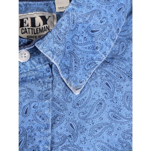 Ely Cattleman Men's Paisley Cotton Blue Short Sleeve Western XXL Pearl Snap - Picture 4 of 7